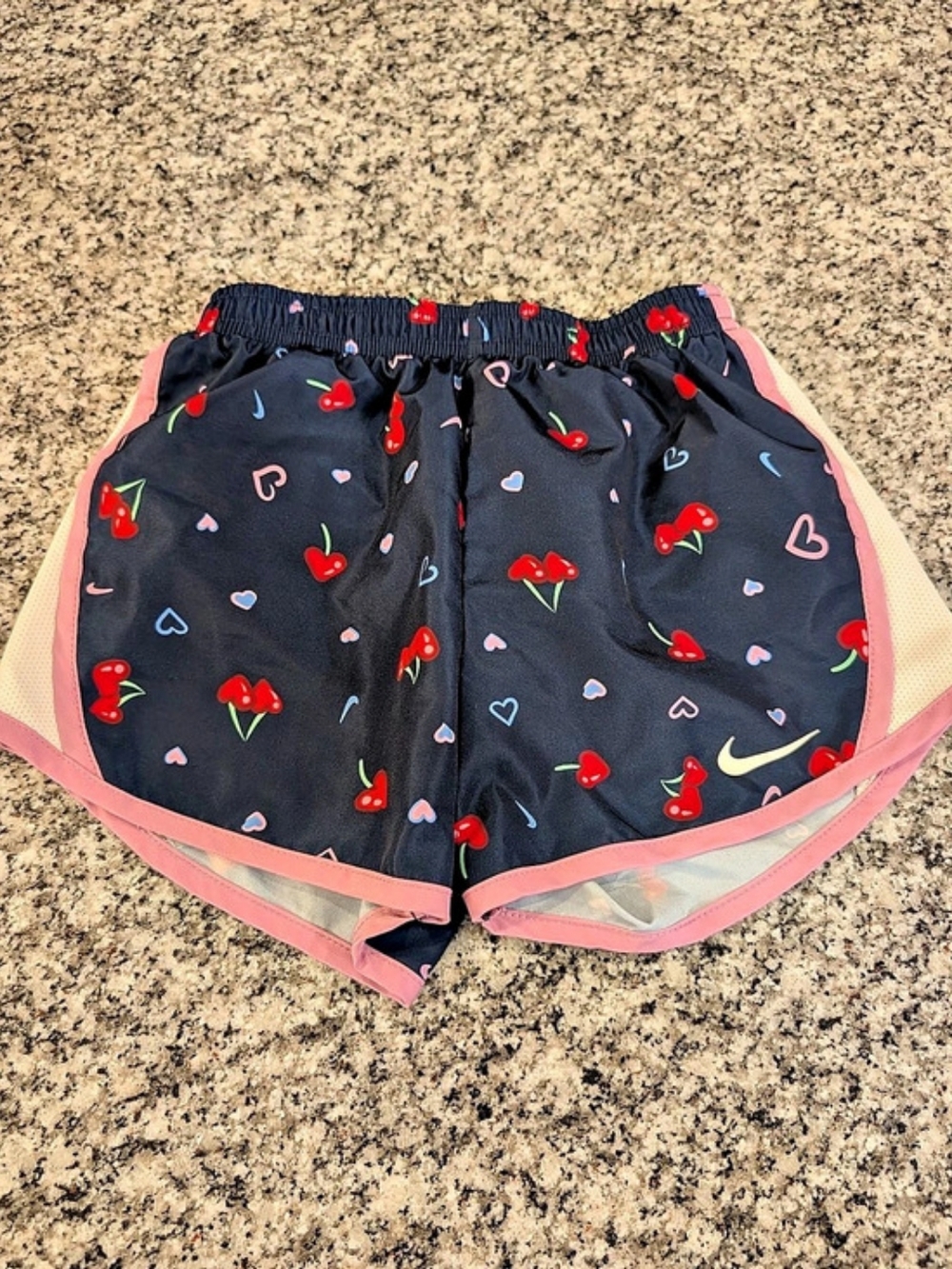 Nike Girls Dri-FIT Printed Tempo Shorts (Cherry AOP) Blue & Pink